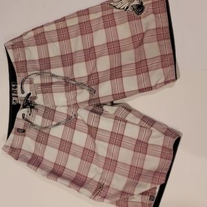 Men's Lost Board Shorts Size 29 Plaid with Patch Logo Like New